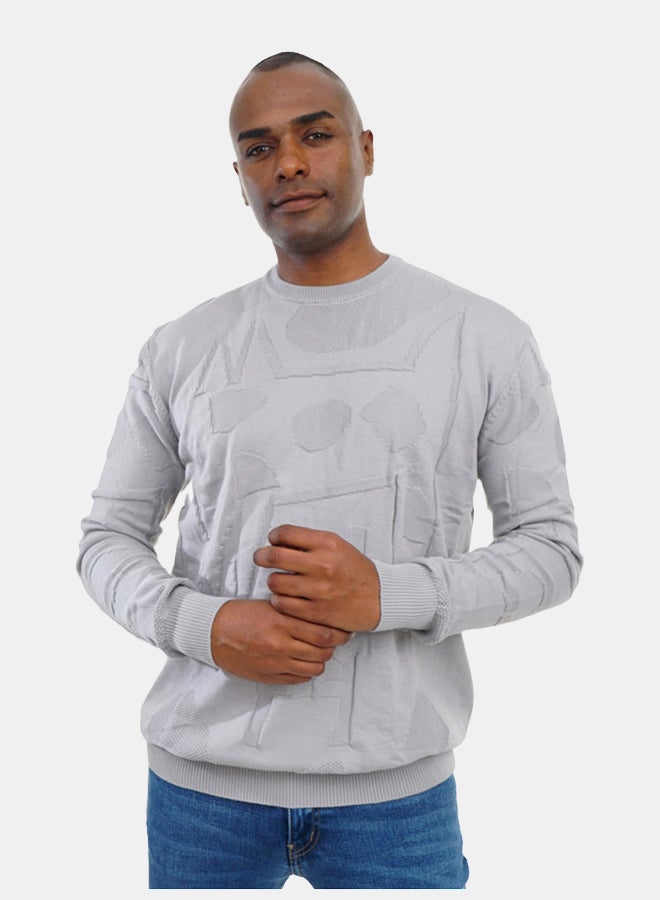 FIRE WOOD FireWood Textured Knit Sweater Crew Neck Long Sleeve For Men - Grey - Image 2